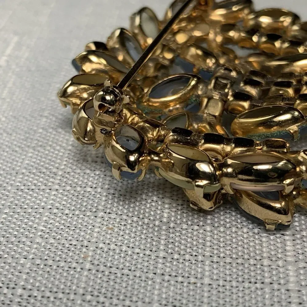 Vintage Brooch Frosted Pastel Navette AB Rhinestones Statement Layered